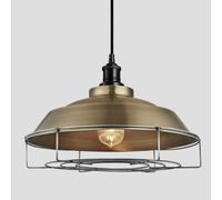 Industville Brooklyn Step Pendant, 16 Inch, Brass, Black Holder, Cage