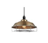 Industville Brooklyn Step Pendant, 16 Inch, Brass, Black Holder, Cage