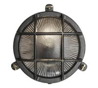Industville Bulkhead Outdoor & Bathroom Round Wall Light - 8 Inch, Black, Ribbed Glass