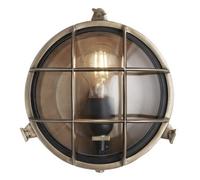 Industville Bulkhead Outdoor & Bathroom Round Wall Light - 8 Inch, Brass, Clear Glass