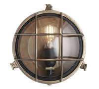 Industville Bulkhead Outdoor & Bathroom Round Wall Light - 8 Inch - Brass & Clear in Metallic Gold | Size: 8 inches Industville Metallic Gold 8 inches