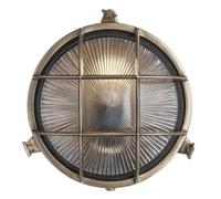 Industville Bulkhead Outdoor & Bathroom Round Wall Light - 8 Inch, Brass, Ribbed Glass