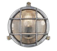 Industville Bulkhead Outdoor & Bathroom Round Wall Light - 8 Inch, Gunmetal, Ribbed Glass