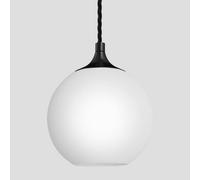 Industville Chelsea Opal Glass Globe Pendant Light, 9 Inch, White, Black Holder