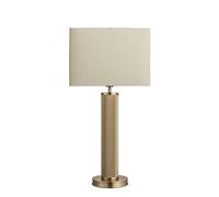 Industville Knurled Pillar Table Lamp - Brass - Cotton Round Rectangle Shade in Metallic Gold | Size: Medium Industville Metallic Gold Medium