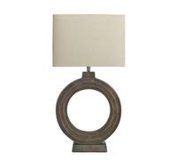 Industville Ornate Circle Table Lamp, Brass Base, Rounded Rectangle Cotton Shade