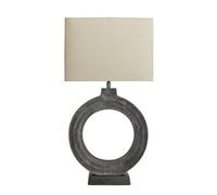 Industville Ornate Circle Table Lamp, Pewter Base, Rounded Rectangle Cotton Shade