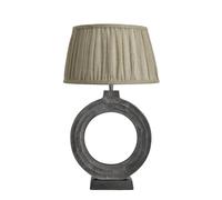 Industville Ornate Circle Table Lamp - Pewter - Pleated Linen Empire Shade in Dark Grey | Size: Medium Industville Dark Grey Medium