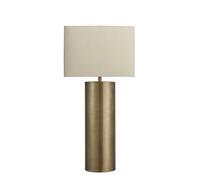 Industville Pillar Geometric Cylinder Table Lamp, Brass Base, Rounded Rectangle Cotton Shade