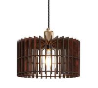 Industville Rift Slatted Wooden Drum Pendant Light - Dark, Dark Wood, Brass Pendant Holder