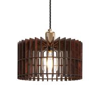 Industville Rift Slatted Wooden Drum Pendant Light - Dark in Metallic Gold | Size: Medium Industville Metallic Gold Medium