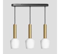 Industville Sleek Cylinder Opal Glass Schoolhouse 3 Wire Oval Cluster Lights, 5.5 Inch, White, Brass Holder