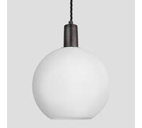Industville Sleek Opal Glass Globe Pendant Light, 9 Inch, White, Pewter Holder in White Industville White