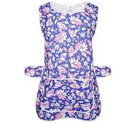 INDX-Clothing Ladies Floral Home/Work Tabard Apron with Single Large Front Pocket (Blue Floral, 3XL)