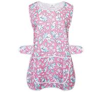 INDX-Clothing Ladies Floral Home Work Tabard Apron with Single Large Front Pocket (Pink Floral, 2XL)