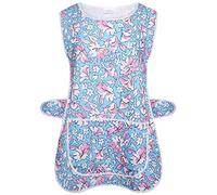 INDX-Clothing Ladies Floral Home/Work Tabard Apron with Single Large Front (Turquoise Floral, S)