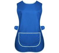 INDX Clothing Ladies Womens Tabard Kitchen Cleaning Chef Overall Catering Tabbard Apron With Pocket Side Button Fastening Plus Big Size S to 3XL (Royal Blue, WMS/Small)