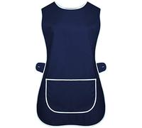 INDX Clothing Ladies Womens Tabard Kitchen Cleaning Chef Overall Catering Tabbard Apron With Pocket Side Button Fastening Plus Big Size S to 3XL (Navy Blue, WX/Medium)