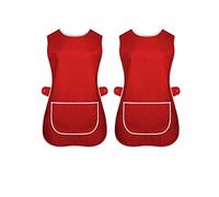 INDX-Clothing Pack of 2 Ladies Tabard Apron Kitchen Overall Catering TABBARD Cleaning Pocket (Red/Pack of 2, XX-Large)