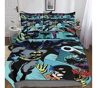 INDYAH Batman Bedding Set 3D Duvet Cover Set Soft Microfiber Anime Quilt Cover with Pillowcases, Comforter Cover 3 Piece Set Double(200x200cm)
