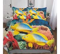 INDYAH Sea Bedding Set Duvet Cover Set for 3D Printed 3 Pieces Soft Breathable Animal Fish Comforter Cover Quilt Cover with Pillowcases Double（200x200cm）
