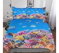 INDYAH Sea Bedding Set Duvet Cover Soft Microfiber Animal Fish Quilt Cover with 3D Print Design for Kids Teenagers Adult 3 Piece Set with Zipper Closure Double（200x200cm）
