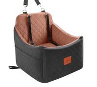 INDYBUD Dog Car Seat for Small/Medium Dogs, Memory Foam Dog Booster Seat, Travel Safety Pet Car Seat with Washable Removable Cover, Storage Pockets for Dogs up to 35 lbs(Black/Brown, Medium)