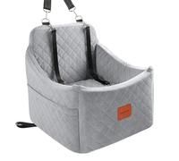 INDYBUD Dog Car Seat for Small/Medium Dogs up to 35 lbs, Memory Foam Pet Booster Seat with Detachable Washable Cover, Portable Pet Bed for Cars with Safety Belts and Storage Pockets (Grey, Medium)