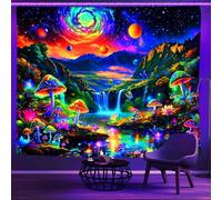Ine Ive Blacklight Galaxy Space Tapestry UV Reactive Tapestry Mountain Waterfall Mushroom Nature Nature Poster Wall Hanging 60x51Inch for Bedroom Dorm Home Decor