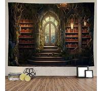 Ine Ive Vintage Library Tapestry Wall Hanging Fairy Tale Forest Magic Bookshelf Tapestries 80x60 Inches Medieval Study Room Bookcase Wall Poster for Bedroom Living Room Dorm Home Decor