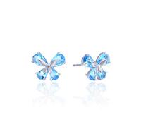 Inecklaced 925 Silver Earrings Women, European Style Sea Blue Synthetic Crystal Ear Clips Female Crystal Butterfly Needle Ear Line, Party Gift Hypoallergenic Lead Free Ear Studs Jewelry Accessory