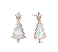 Inecklaced 925 Silver Earrings Women, European White Opal Christmas Tree Five-Pointed Star Ear Clips Rose Gold Pendant Ear Pin, Party Gift Hypoallergenic Pierced Ear Bone Stud Jewelry Accessory