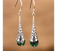 Inecklaced 925 Silver Earrings Women, Luxury Green Crystal Long Pendant Studs Novelty Vintage Drop Pendant Ear Clips For Lady, Unusual Wedding Girl Ear Studs Hypoallergenic Jewelry Accessory