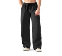 ineepor Mens Baggy Joggers Fleece Lined Wide Leg Tracksuit Jogging Bottoms Open-Hem Men's Joggers Sweatpants with Pockets Drawstring Thermal Trousers Gym Workout Black