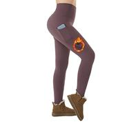 ineepor Thermal Leggings Women Fleece Lined Leggings with Pockets Water Resistant Warm Winter High Waisted Purple