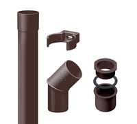 INEFA downpipe Set 50mm, PVC 2m Dark Brown Gutter Accessories, Simple Plug-in Installation, Made in Germany