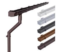 INEFA Plastic guttering Set NW68 / 68 mm (2⅝") - Square-line Gutter 5 m (16'5") Dark Brown - PVC-U rain Gutter with downpipe Set for Garden shed