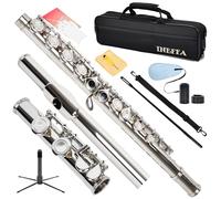 INEFFA Flute for beginners, 16 Closed Hole C, with Carrying Case, Gloves, Cleaning Cloth, Tuning Rod-Nickel Plated