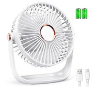 iNeibo Desk table fan,USB-type C 2400mAh Battery Powerful and Quiet Small Desk Fan,Dual 360° Mini USB Fan, with1.5M cable Rechargeable and Silent Operation for Home,Office,School and Outdoor(White)