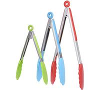 iNeibo Kitchen Tongs 7 9 12 inch 3 Pack - Non-Slip Smart Locking Stainless Steel Cooking Tongs with Silicone Tips for Grilling BBQ Serving Salad Ice