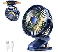 iNeibo Portable Clip on Fan with LED Lights, 4000mAh Battery Operated USB Desk Fan, 4 Speed,720° Rotation, Quiet Rechargeable Mini Table Fan for Home Office Stroller Camping (Blue)