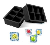iNeibo® Silicone Large Ice Cube Tray Silicone Big Ice Mold - Make 6 Pieces 2 Inch Ice Cube for Whiskey Drinking, A Must-Have for Cooling Bar Drinks Make Fun Ice Food (Black, 2 Pack)