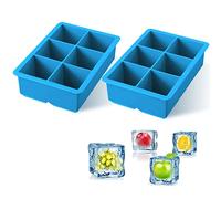 iNeibo® Silicone Large Ice Cube Tray Silicone Ice Mold - Make 6 Pieces 2 Inch Big Ice Cube for Whiskey Drinking, A Must-Have for Cooling Bar Drinks Make Fun Ice Food (Blue, 2 Pack)