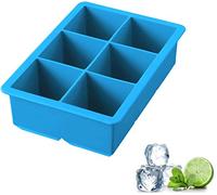 iNeibo Silicone Large Ice Cube Tray Silicone Ice Mold - Make 6 Pieces 2 Inch Ice Cube for Whiskey Drinking, A Must-Have for Cooling Bar Drinks Make Fun Ice Food (Blue, 1 Pack)