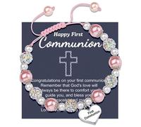 INENIMARTJ Communion Jewelry- Pearl Cross Bracelet First Communion,Baptism,Confirmation Jewelry Pink Catholic Christian Bracelet Prom Jewelry Sweet Jewelry for Daughter Granddaughter, L, alloy, no