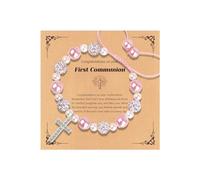 INENIMARTJ Communion Jewelry- Pearl Cross Bracelet First Communion,Baptism,Confirmation Jewelry Pink Catholic Christian Bracelet Prom Jewelry Sweet Jewelry for Daughter Granddaughter, L, 合金钢, no