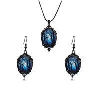 INENIMARTJ Gothic Necklace Earrings Set for Women,Vintage Witch Crow Bat Cameo Pendant Necklace Punk Teardrop Crystal Emboss Necklace Witch Jewelry Set Halloween Costume Accessories, Metal, No