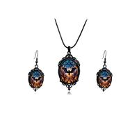 INENIMARTJ Gothic Necklace Earrings Set for Women,Vintage Witch Crow Bat Cameo Pendant Necklace Punk Teardrop Crystal Emboss Necklace Witch Jewelry Set Halloween Costume Accessories, Metal, No