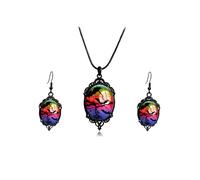 INENIMARTJ Gothic Necklace Earrings Set for Women,Vintage Witch Crow Bat Cameo Pendant Necklace Punk Teardrop Crystal Emboss Necklace Witch Jewelry Set Halloween Costume Accessories, Metal, No