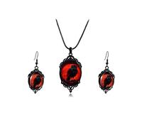 INENIMARTJ Gothic Necklace Earrings Set for Women,Vintage Witch Crow Bat Cameo Pendant Necklace Punk Teardrop Crystal Emboss Necklace Witch Jewelry Set Halloween Costume Accessories, Metal, No